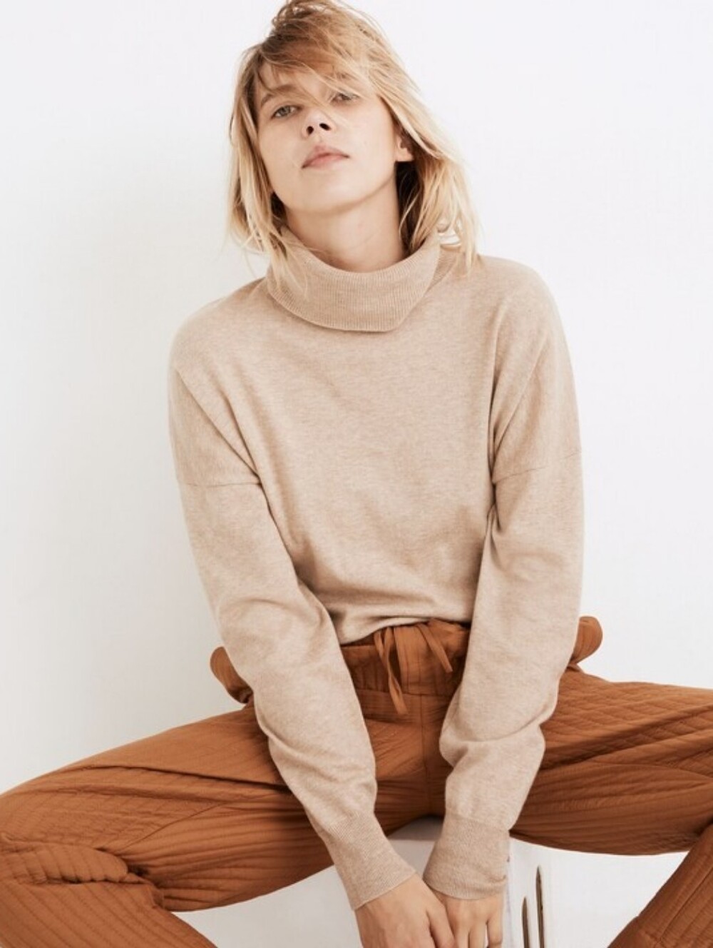 Madewell Brookhaven Wool Cotton Turtleneck Heather Suede XS